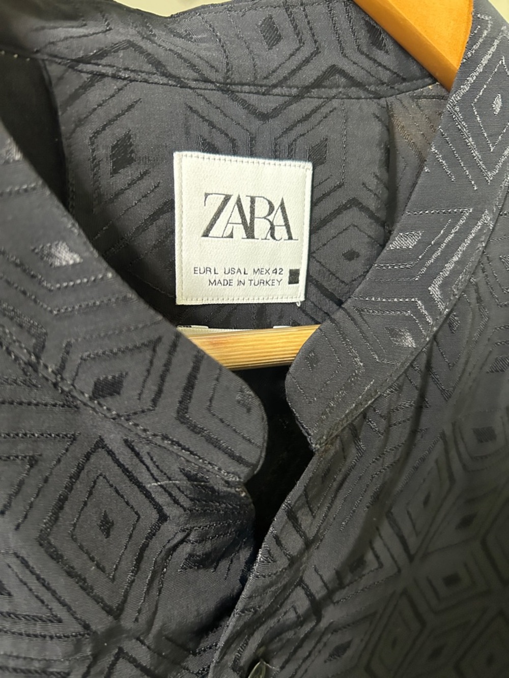 Zara Black Geometric Jacquard Button-Down Shirt